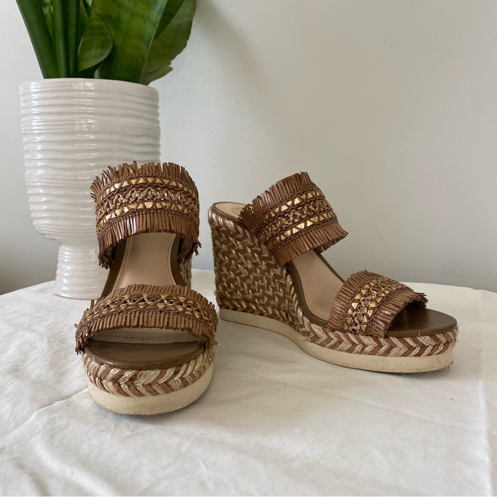 Vince Camuto Woven Metallic Wedge Heel Sandals
